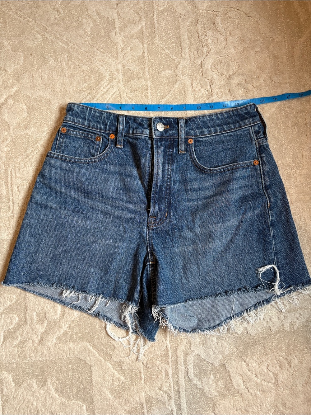 Madewell Blue Frayed Hem Denim Shorts Curvy Vintage Fit Size 28